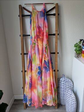 Source Unknown Women's Multicolor Watercolor Silk Summer Maxi Dress - Estimated